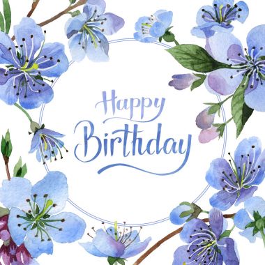 Kır çiçeği kiraz çiçek çerçeve izole bir suluboya tarzında.