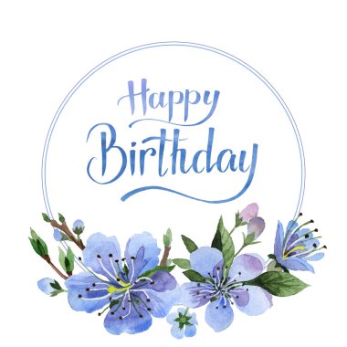 Kır çiçeği kiraz çiçek çerçeve izole bir suluboya tarzında.