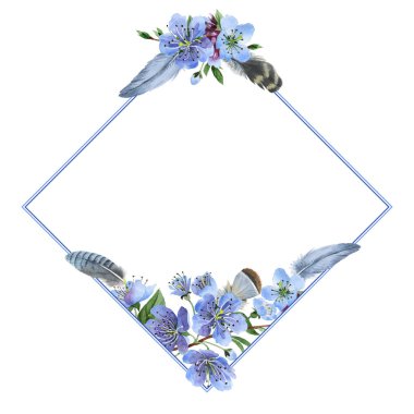 Kır çiçeği kiraz çiçek çerçeve izole bir suluboya tarzında.