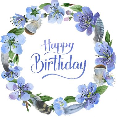 Kır çiçeği kiraz çiçek çerçeve izole bir suluboya tarzında.