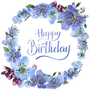 Kır çiçeği kiraz çiçek çerçeve izole bir suluboya tarzında.