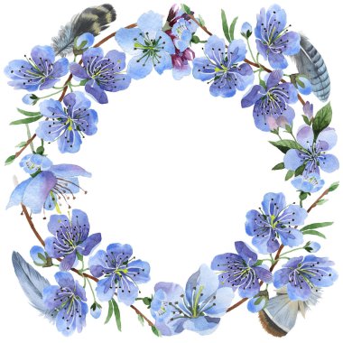 Kır çiçeği kiraz çiçek çerçeve izole bir suluboya tarzında.