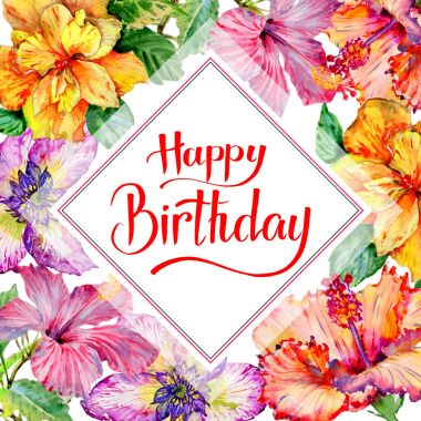 Kır çiçeği hibiscus çiçek çerçeve izole bir suluboya tarzında.