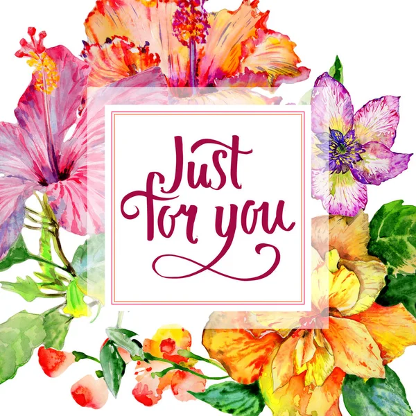 Kır çiçeği hibiscus çiçek çerçeve izole bir suluboya tarzında.