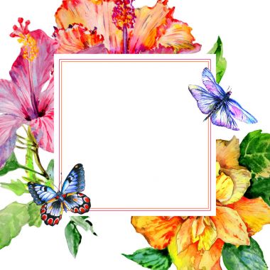 Kır çiçeği hibiscus çiçek çerçeve izole bir suluboya tarzında.
