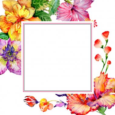 Kır çiçeği hibiscus çiçek çerçeve izole bir suluboya tarzında.