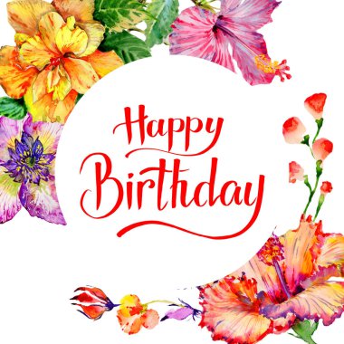 Kır çiçeği hibiscus çiçek çerçeve izole bir suluboya tarzında.