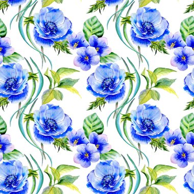 Kır çiçeği anemon çiçeği çiçek deseni izole bir suluboya tarzında.