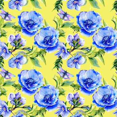 Kır çiçeği anemon çiçeği çiçek deseni izole bir suluboya tarzında.