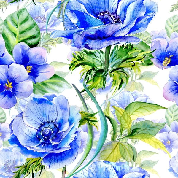 Wildflower anemone flower pattern  in a watercolor style isolated. — Stock Photo, Image