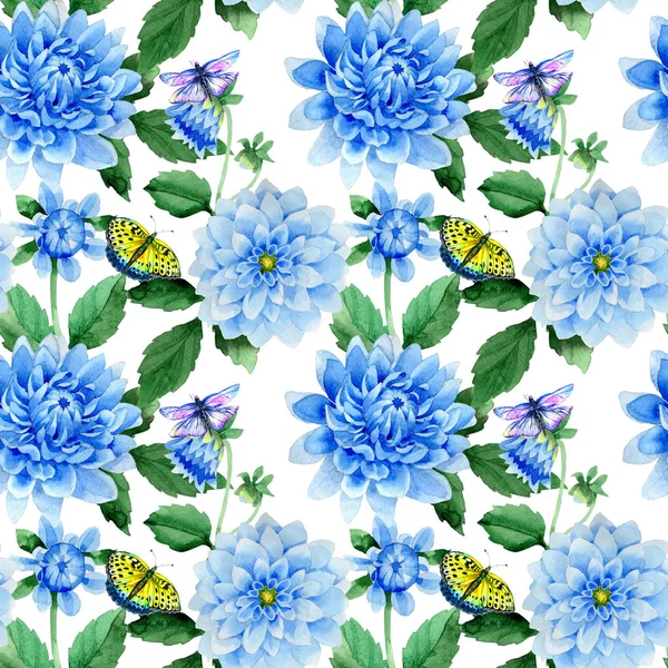 Padrão de flor dahila azul Wildflower em um estilo aquarela isolado . — Fotografia de Stock