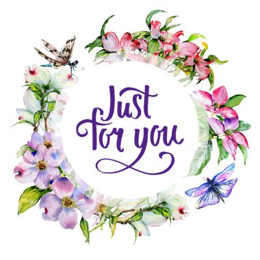 Kır çiçeği kızılcık çiçek çerçeve izole bir suluboya tarzında.