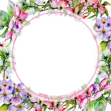 Kır çiçeği kızılcık çiçek çerçeve izole bir suluboya tarzında.