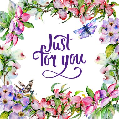 Kır çiçeği kızılcık çiçek çerçeve izole bir suluboya tarzında.