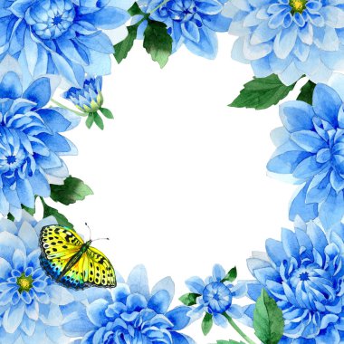 Kır çiçeği mavi dahila çiçek çerçeve izole bir suluboya tarzında.