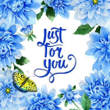 Kır çiçeği mavi dahila çiçek çerçeve izole bir suluboya tarzında.