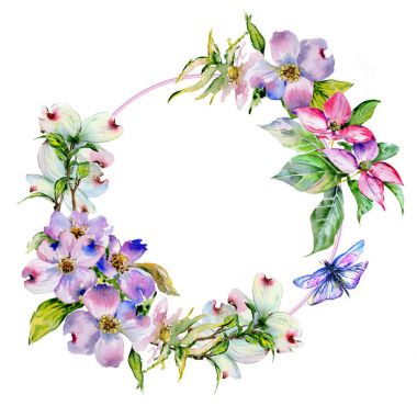 Kır çiçeği kızılcık çiçek çerçeve izole bir suluboya tarzında.