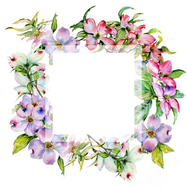 Kır çiçeği kızılcık çiçek çerçeve izole bir suluboya tarzında.