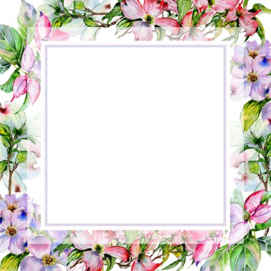 Kır çiçeği kızılcık çiçek çerçeve izole bir suluboya tarzında.