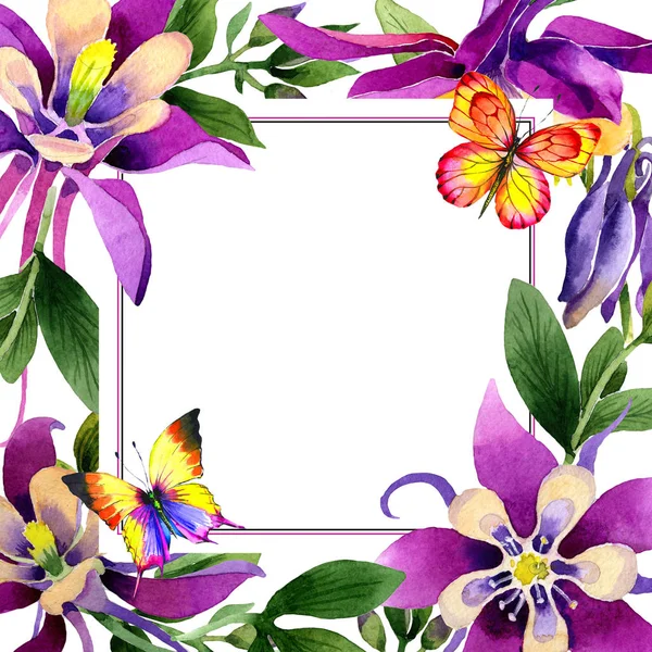 Wildflower orchid flower frame in a watercolor style isolated. — Stock Photo, Image