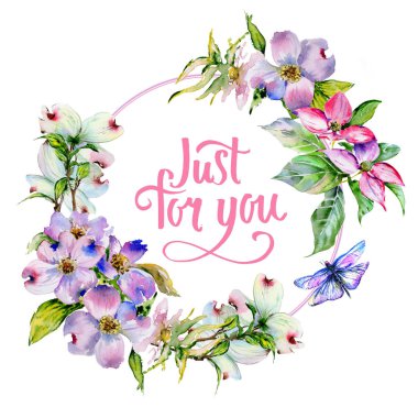 Kır çiçeği kızılcık çiçek çerçeve izole bir suluboya tarzında.