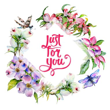 Kır çiçeği kızılcık çiçek çerçeve izole bir suluboya tarzında.