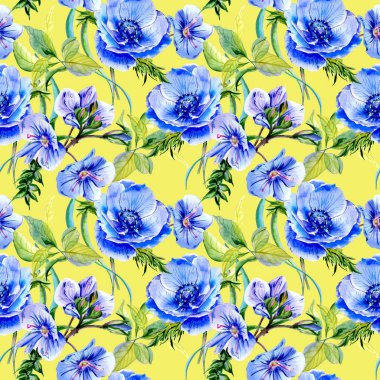 Kır çiçeği anemon çiçeği çiçek deseni izole bir suluboya tarzında.