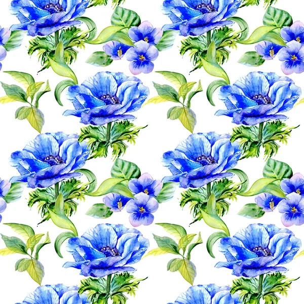 Wildflower anemone flower pattern  in a watercolor style isolated. — Stock Photo, Image