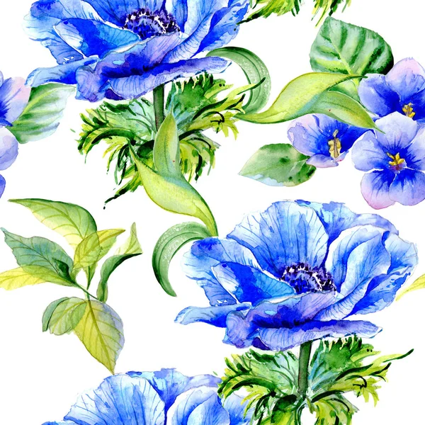 Wildflower anemone flower pattern  in a watercolor style isolated. — Stock Photo, Image