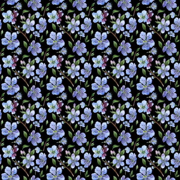 分離された水彩画の野生の花桜の花パターン. — ストック写真