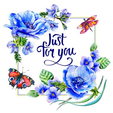 Kır çiçeği anemon çiçeği çiçek çerçeve izole bir suluboya tarzında.