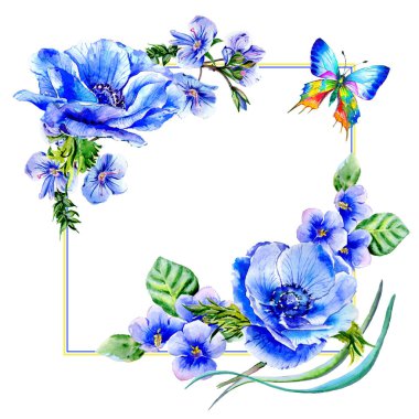 Kır çiçeği anemon çiçeği çiçek çerçeve izole bir suluboya tarzında.
