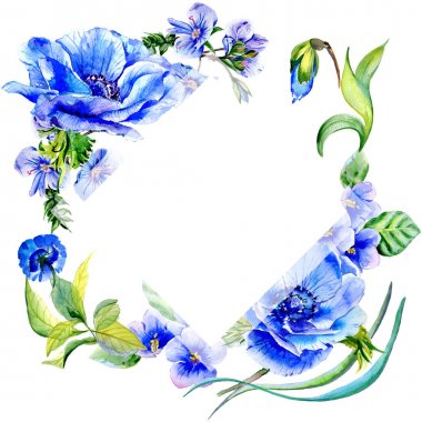Kır çiçeği anemon çiçeği çiçek çerçeve izole bir suluboya tarzında.
