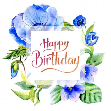 Kır çiçeği anemon çiçeği çiçek çerçeve izole bir suluboya tarzında.