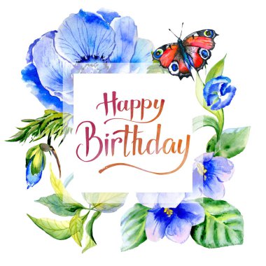 Kır çiçeği anemon çiçeği çiçek çerçeve izole bir suluboya tarzında.