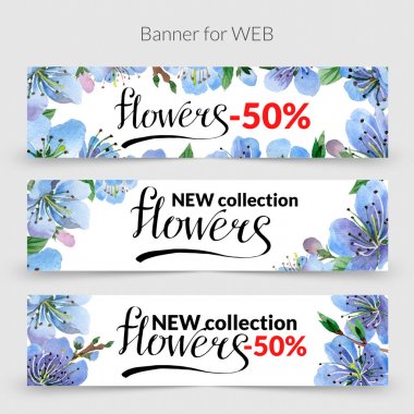 Kır çiçeği kiraz promo satış banner şablon izole bir suluboya tarzında.