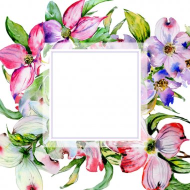 Kır çiçeği kızılcık çiçek çerçeve izole bir suluboya tarzında.