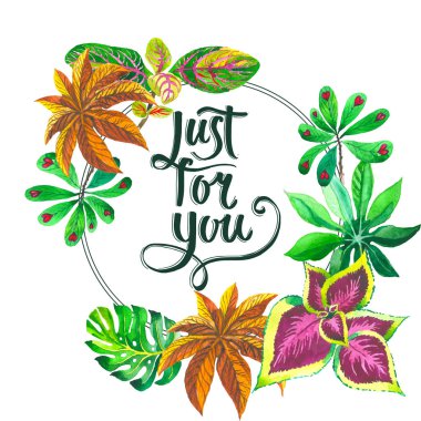 Tropikal Hawaii palmiye ağacı çerçeve izole bir suluboya tarzında bırakır..