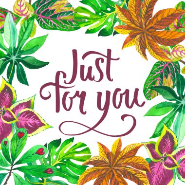 Tropikal Hawaii palmiye ağacı çerçeve izole bir suluboya tarzında bırakır..