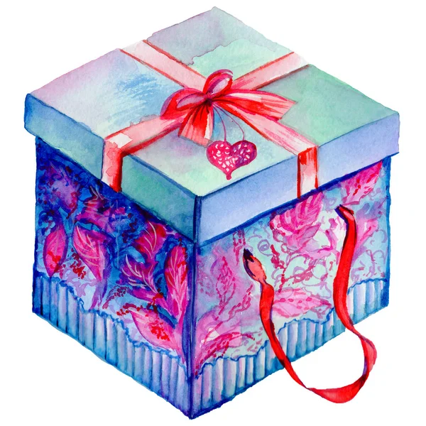 Urlaub Geschenk-Box in einem Aquarell-Stil isoliert. — Stockfoto