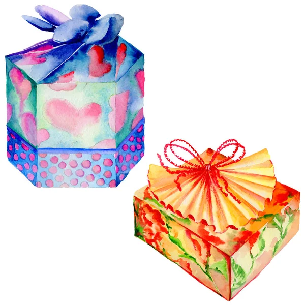 Urlaub Geschenk-Boxen in einem Aquarell-Stil isoliert. — Stockfoto