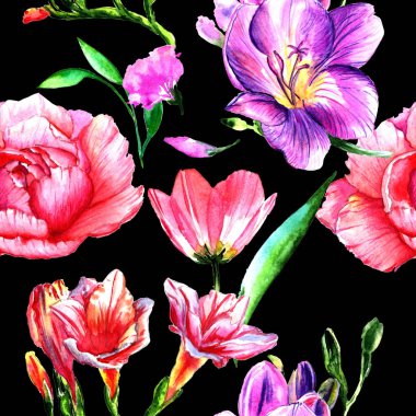 Kır çiçeği peony çiçek deseni izole bir suluboya tarzında.