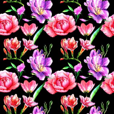 Kır çiçeği peony çiçek deseni izole bir suluboya tarzında.