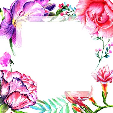 Kır çiçeği Şakayık çiçeği çerçeve izole bir suluboya tarzında.