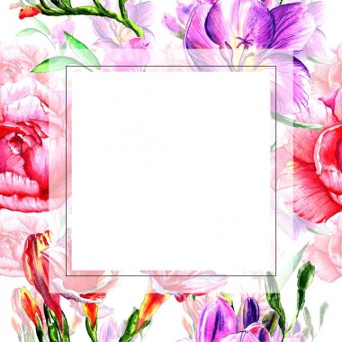 Kır çiçeği Şakayık çiçeği çerçeve izole bir suluboya tarzında.