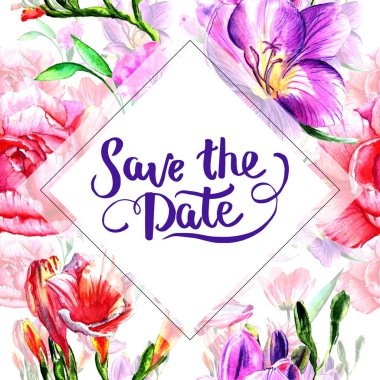 Kır çiçeği Şakayık çiçeği çerçeve izole bir suluboya tarzında.