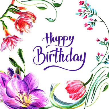 Kır çiçeği Şakayık çiçeği çerçeve izole bir suluboya tarzında.