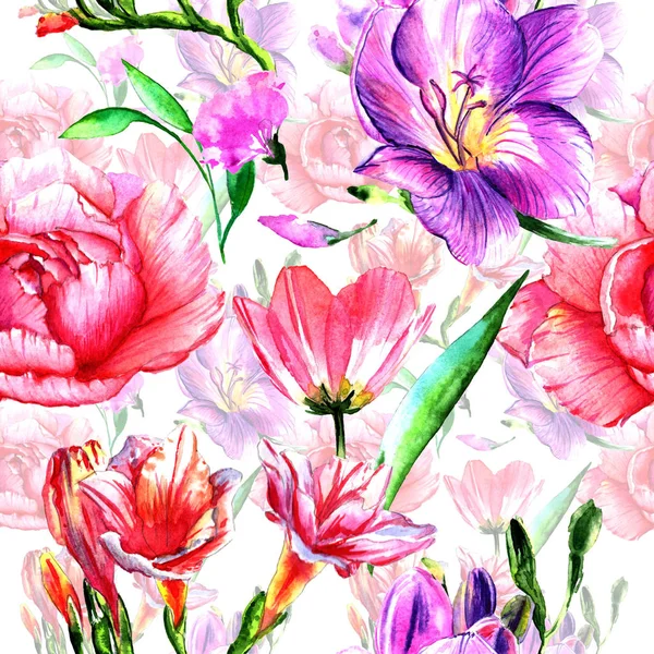 Wildflower peony flower pattern in a watercolor style isolated. — Stock Photo, Image