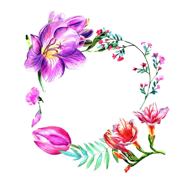 Wildflower peony flower frame in a watercolor style isolated. — Stock Photo, Image