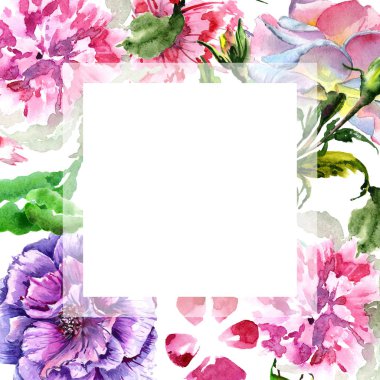 Kır çiçeği Şakayık çiçeği çerçeve izole bir suluboya tarzında.